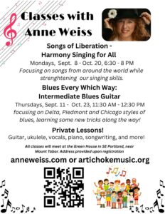 Anne Weiss Classes - Sept to Oct 2025